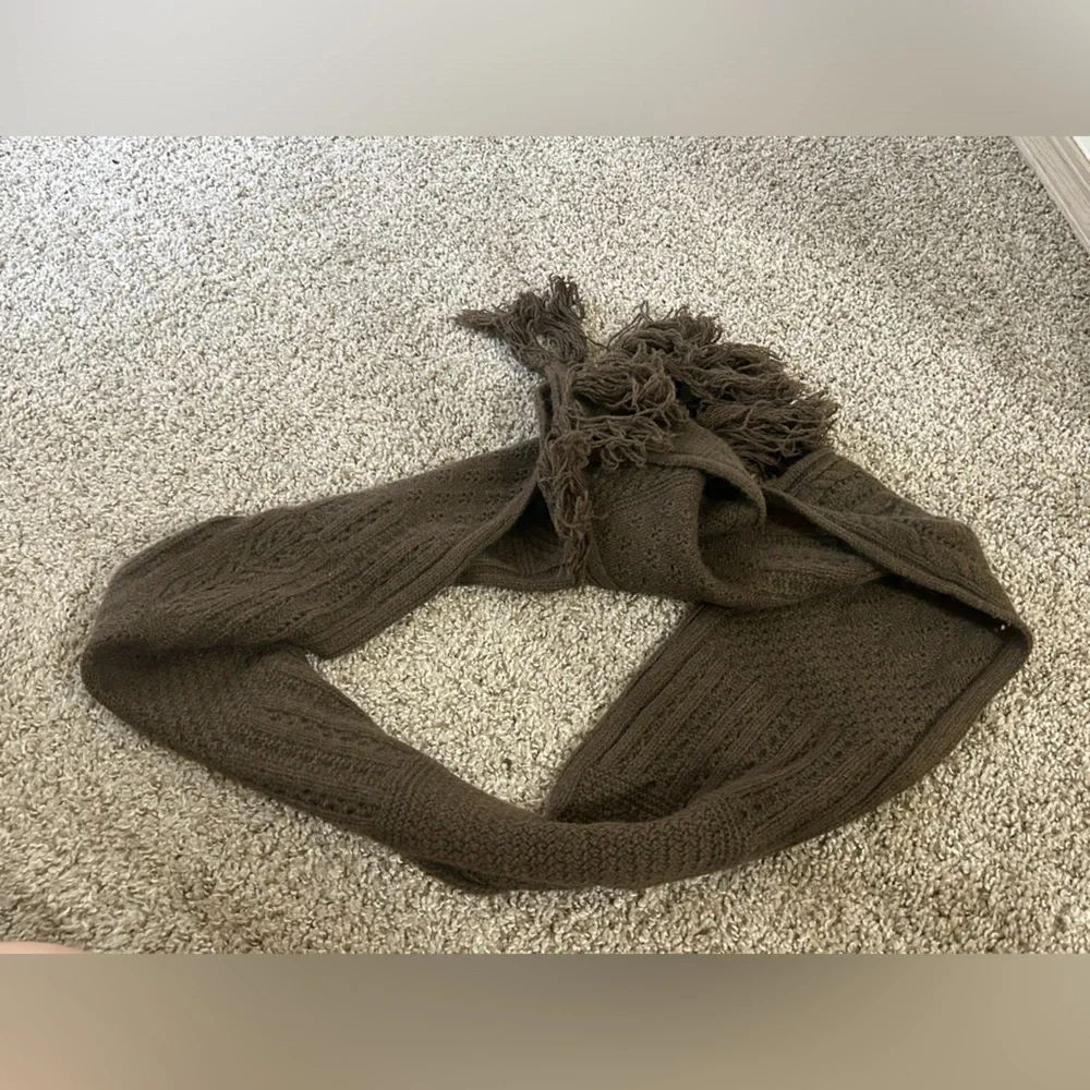 Lauren Ralph Lauren Lambs Wool Rabbit Hair Fringe Boho Scarf Knit Tassel Brown